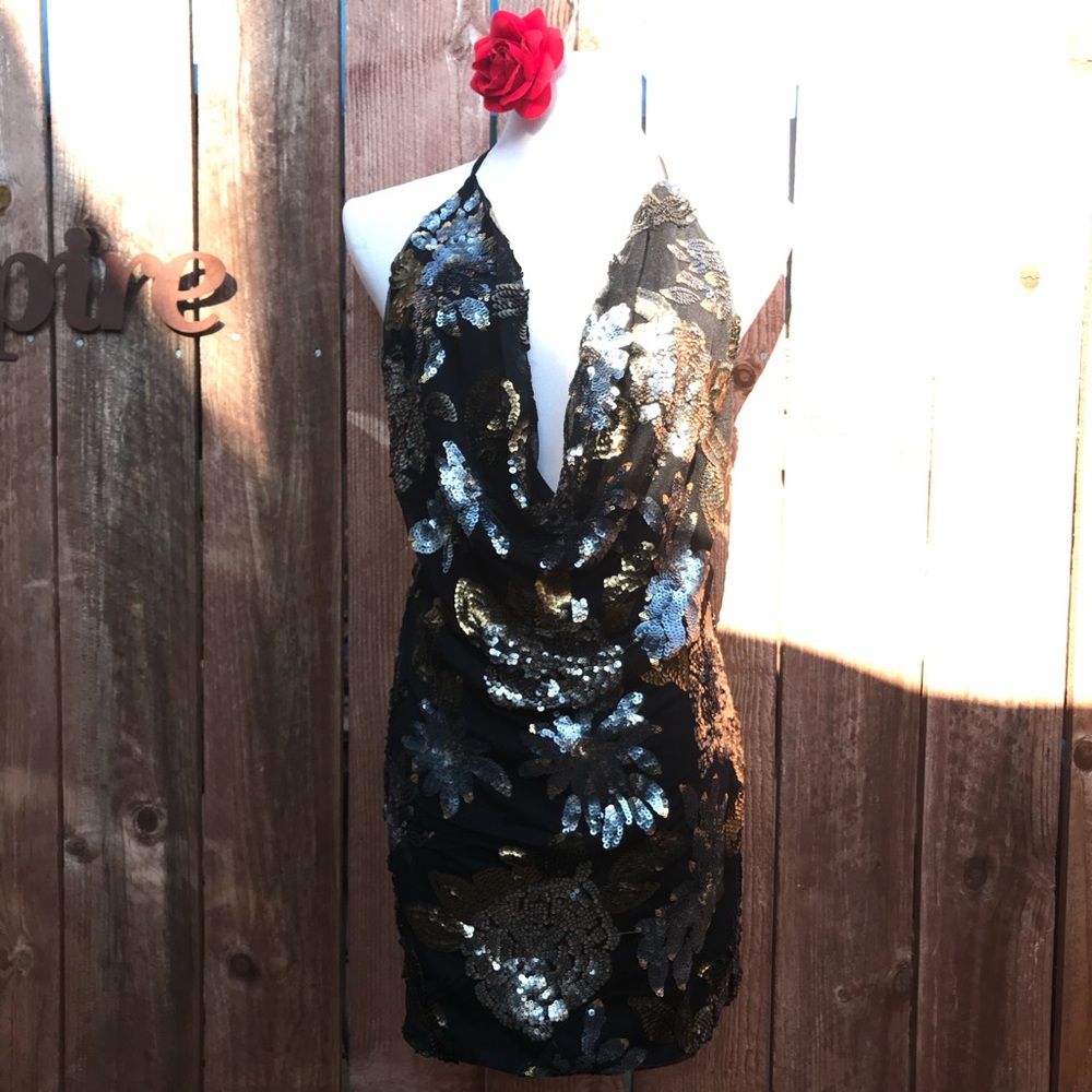 Silver/Gold/black Backless Sequin Minidress